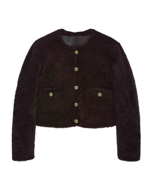 Dorothee Schumacher Cropped Shearling Reversible Jacket Black