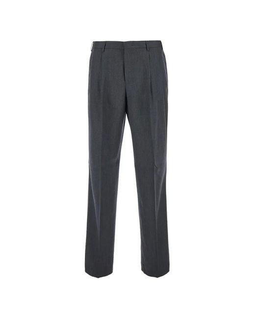 PT Torino Gray Pleated Straight-Leg Trousers for men