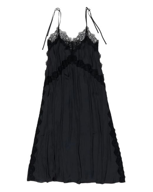 Bimba Y Lola Black Lace-Trimmed Slip Midi Dress
