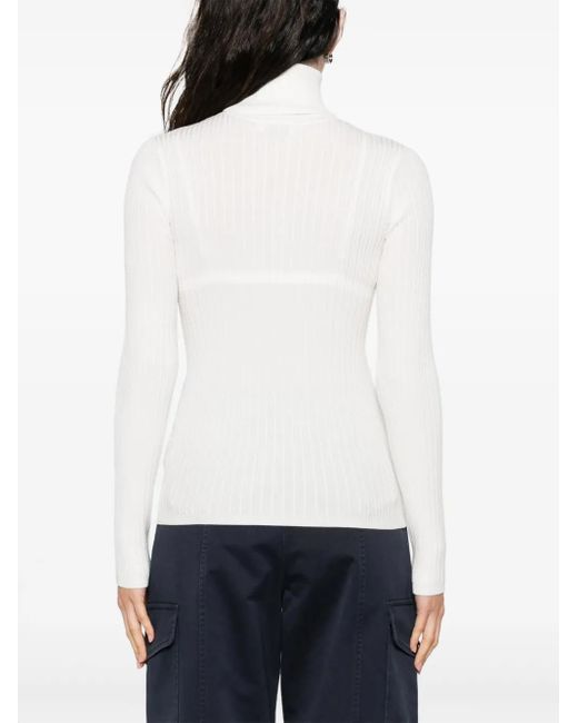 Sandro White Ribbed-Knit Jumper