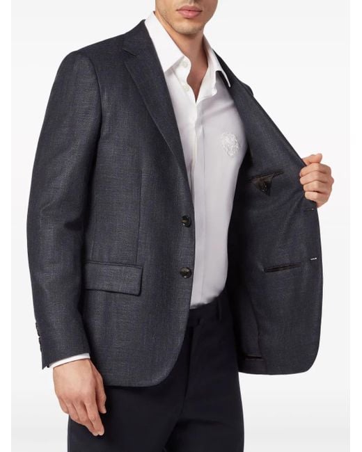 Billionaire Blue Logo-Patch Single-Breasted Blazer for men