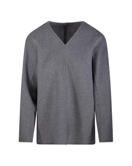 Max Mara Gray V-Neck Wool Blouse