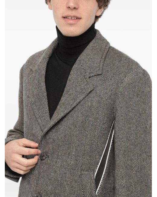 Neil Barrett Gray Herringbone-Pattern Single-Breasted Coat for men