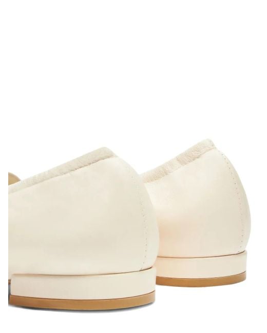 Stuart Weitzman Natural Bow-Detail Leather Loafers