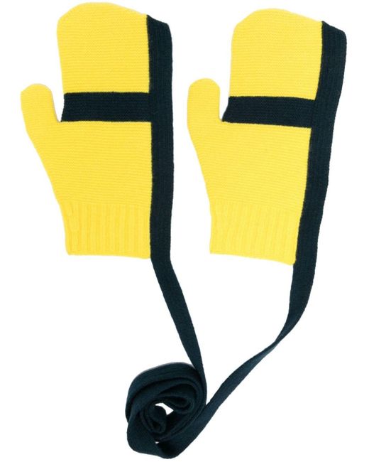 Homme Plissé Issey Miyake Yellow Two-tone Ribbed Gloves for men