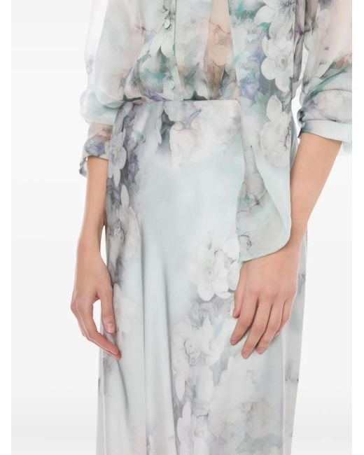 Alberta Ferretti White Floral-Print Midi Skirt