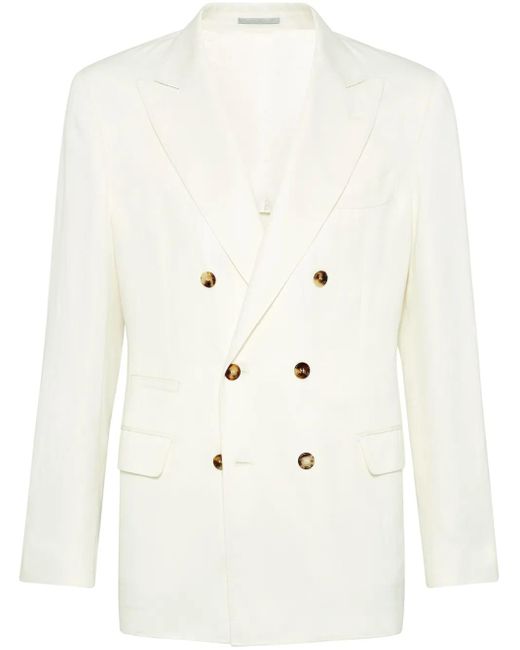 Brunello Cucinelli Natural Linen Blend Double-Breasted Jacket for men