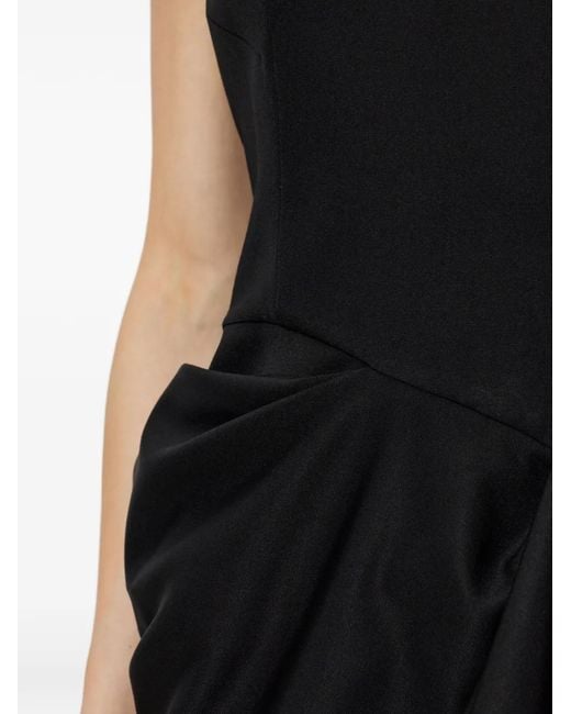 McQueen Black Draped Wool Mini Dress