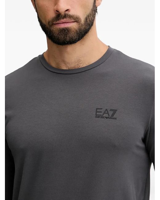 EA7 Gray Logo-Print Long-Sleeved T-Shirt for men