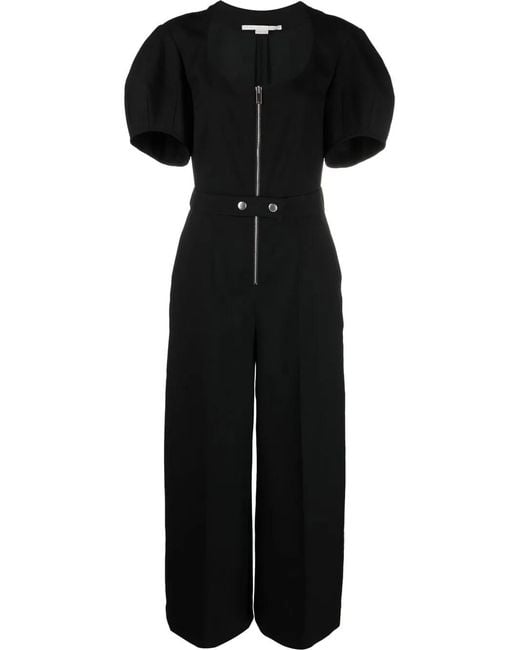 Stella McCartney Black Puff-Sleeve Zipped Wide-Leg Jumpsuit