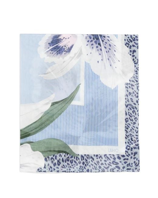 Liu Jo Blue Floral Striped Scarf