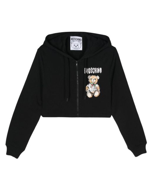 Moschino Black Cotton Cropped Hoodie
