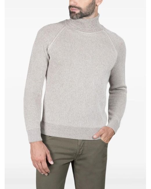 Moorer Gray Ribbed Turtleneck Sweater for men