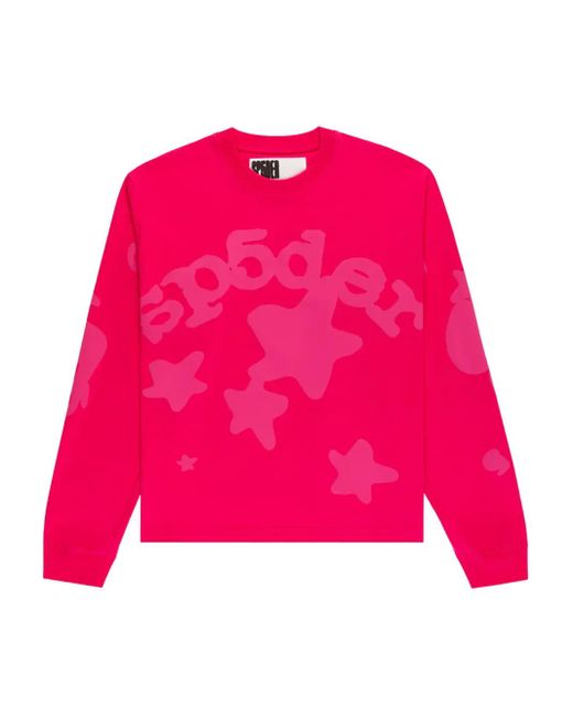 Sp5der Pink Beluga Star-Print Sweatshirt for men