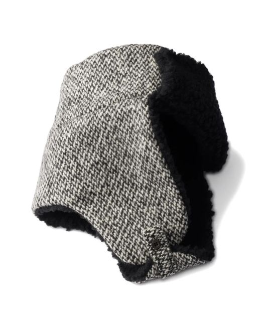 Prada Black Houndstooth Fleece-Trapper Hat for men
