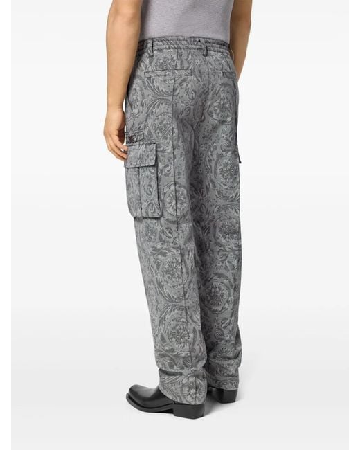 Versace Gray Barocco Jacquard Cargo Trousers for men