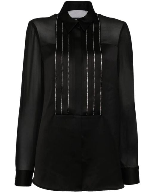 SIMONA CORSELLINI Black Rhinestone-Embellished Satin Shirt