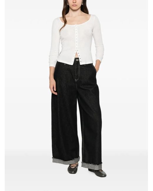 Re/done White Olivia Press-Stud Top