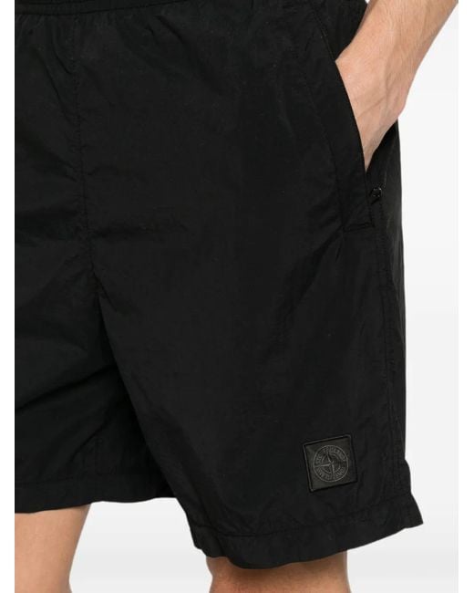 Stone Island Black Elasticated-Waistband Logo Track Shorts for men
