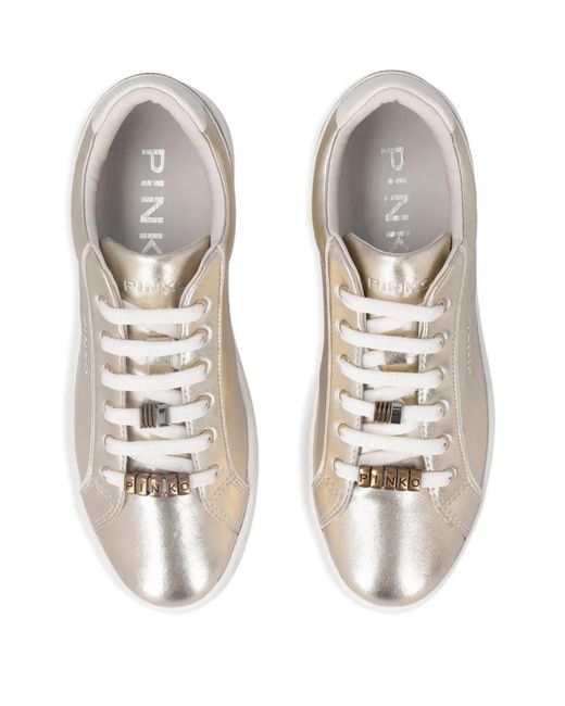 Pinko Metallic Logo Lace-Up Sneakers