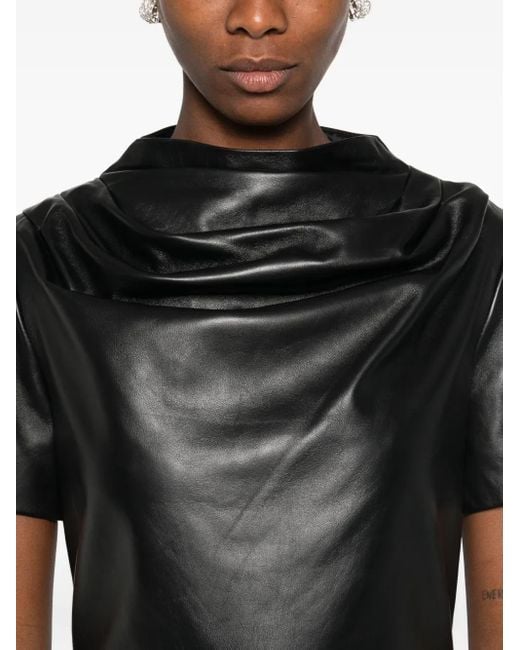 GIUSEPPE DI MORABITO Black Draped Leather Mini Dress