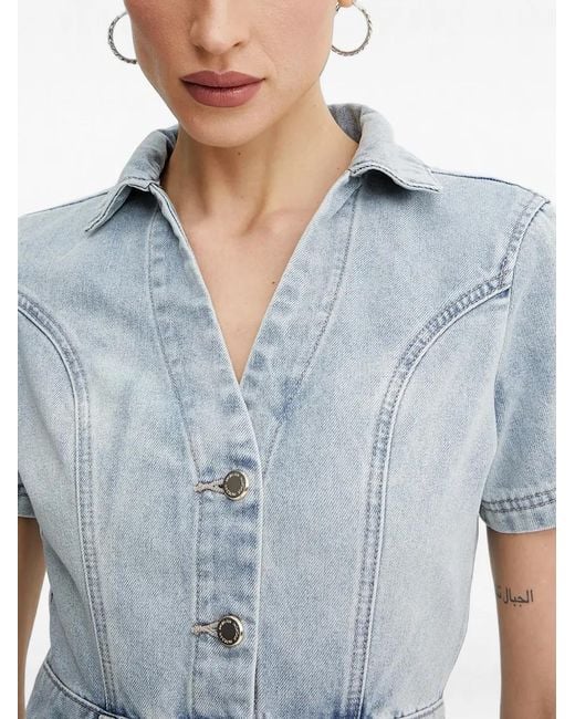 Morgan Blue Rogla Button-Up Short-Sleeve Mini Dress