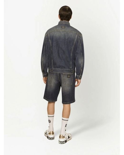 Dolce & Gabbana Gray Light Blue Wash Stretch Denim Shorts for men