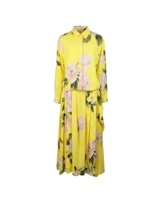 Valentino Garavani Yellow Floral-Print Silk Dress