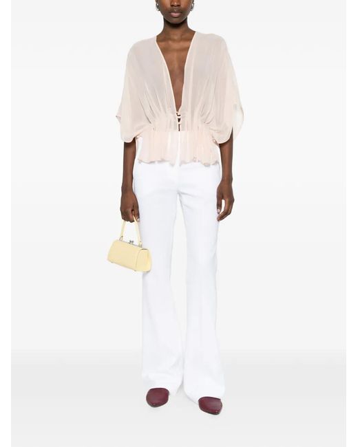 Max Mara Natural Buttoned Ruffled Top
