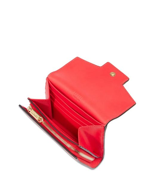 Lancel Red Leather Foldover Wallet with Magnetic Closure
