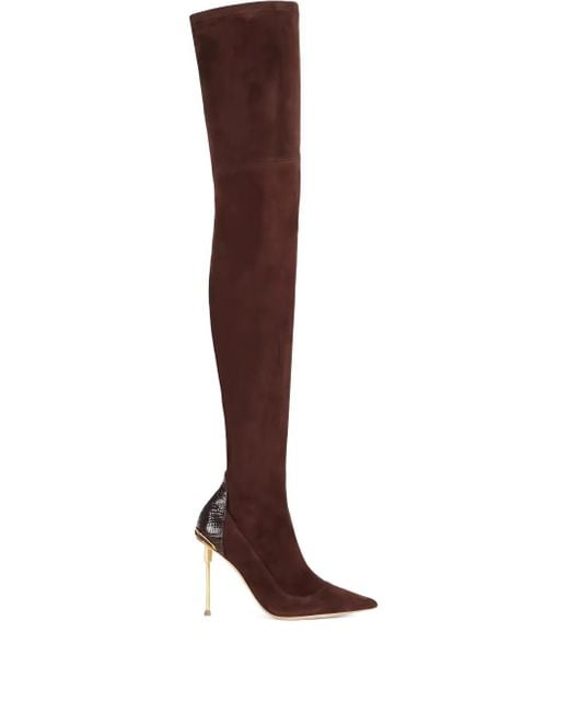 Elisabetta Franchi Brown 100Mm Python-Print Leather Boots