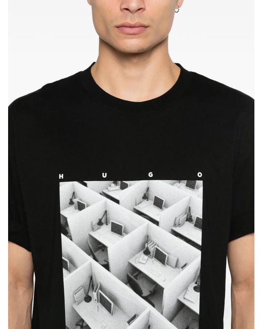 HUGO Black Graphic Print T-Shirt for men