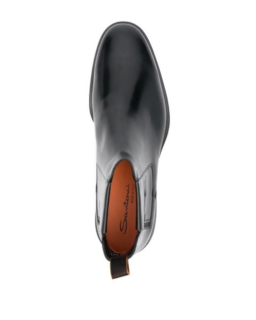 メンズ Santoni レザー チェルシーブーツ Black