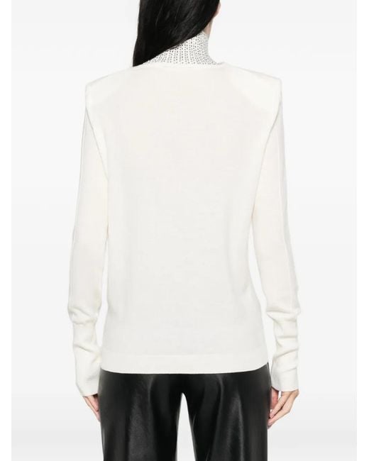 Circus Hotel White Crystal-Embellished Padded-Shoulder Sweater