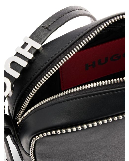 HUGO Black Logo-lettering Faux-leather Crossbody Bag