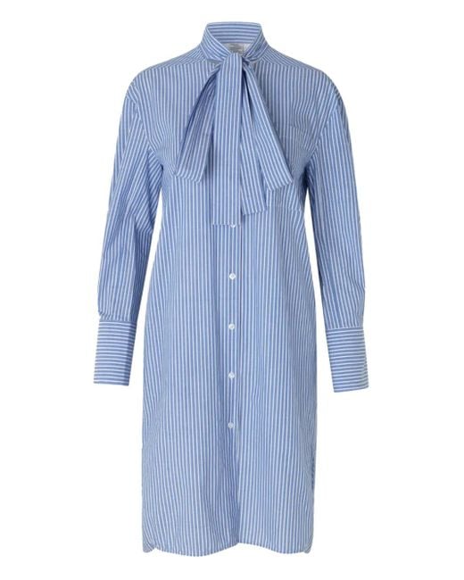 Baum und Pferdgarten Blue Stripe Tie-Neck Midi Shirt Dress