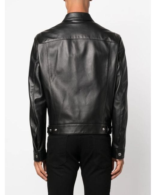 DSquared² Black Button-Up Leather Shirt for men