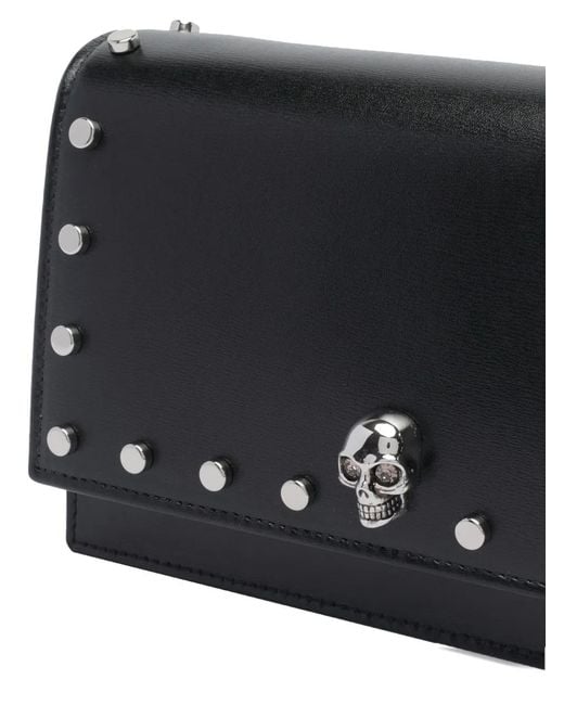 McQueen Black Small Skull Studded Shoulder Bag