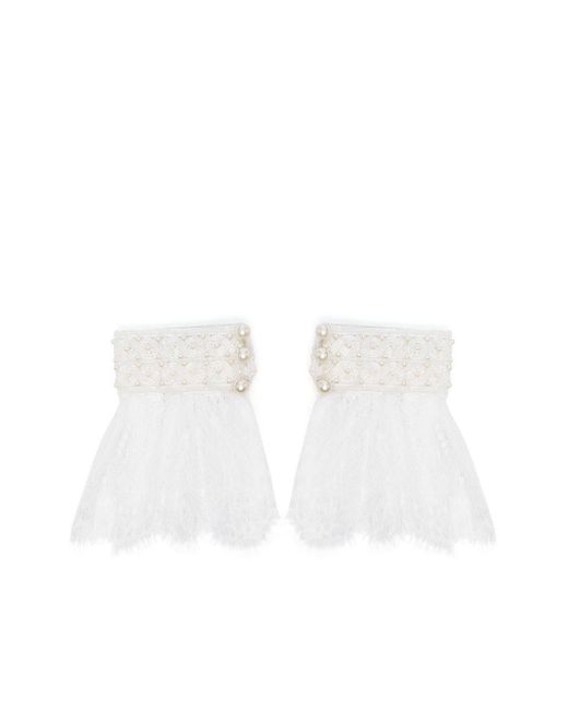 Parlor Pearl-embellished Lace Cuffs in White | Lyst UK