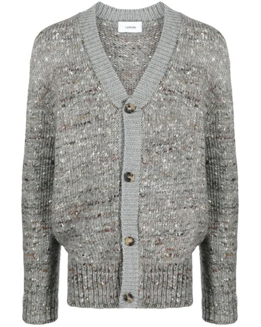 Lardini Gray Mélange Ribbed-Trim Cardigan for men