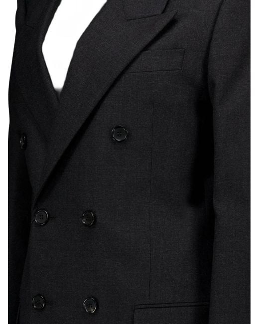 Saint Laurent Black Double-Breasted Oversize Virgin Wool Blazer for men