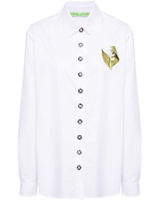 Chopova Lowena White Floral-appliqué Button-up Shirt