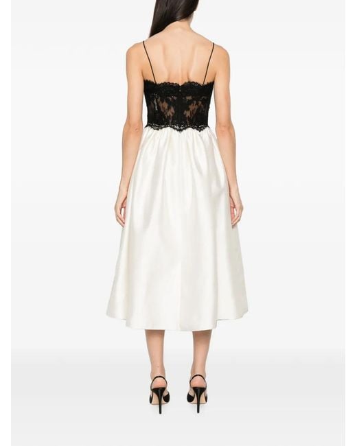 Self-Portrait White Lace-Bodice Flared Midi Dress
