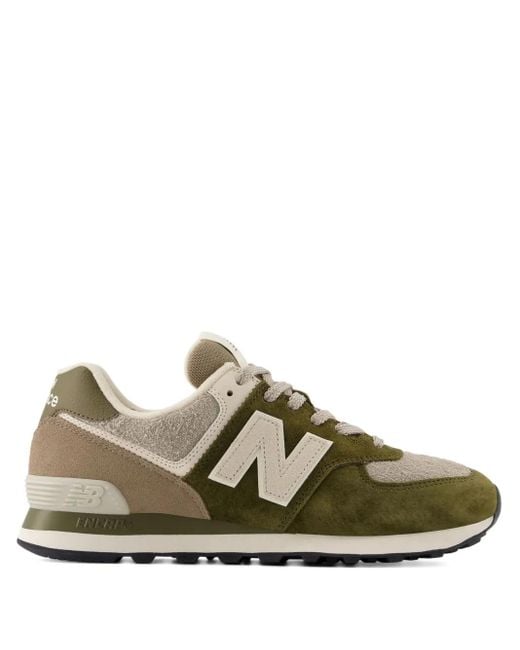 New Balance Green 574 lace-up suede-panelled sneakers