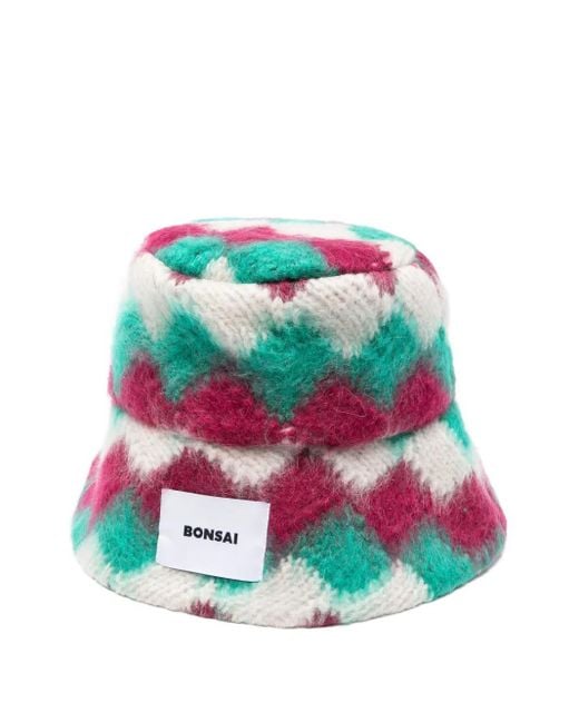 Bonsai White Geometric-Pattern Bucket Hat for men
