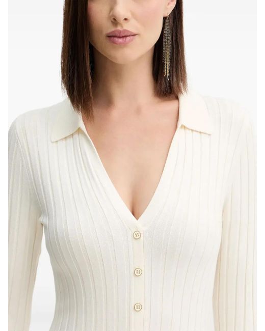 Guess White Ribbed Knit Midi Dress