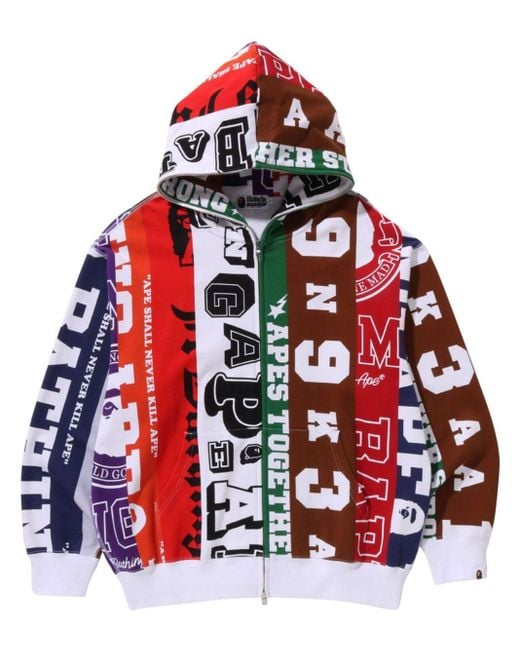 A Bathing Ape Red Logo-print Cotton Hoodie for men