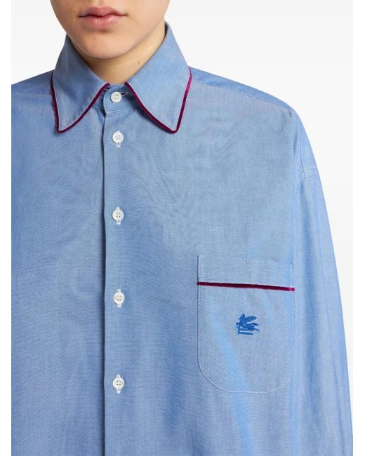 Etro Blue Pegaso-Embroidered Cotton T-Shirt