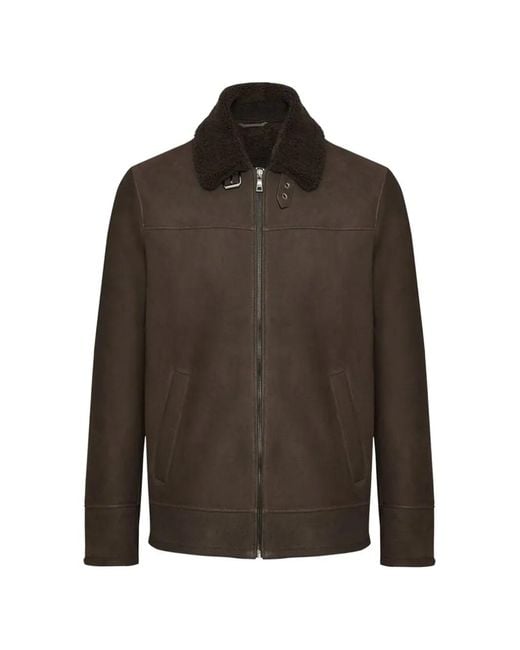 Bigardini Brown Matt Shearling-Collar Zip-Up Jacket for men