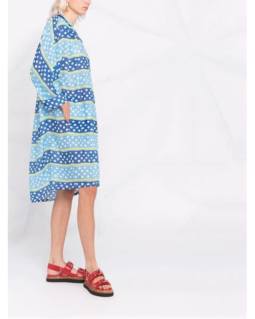 Marni Blue Striped Polka Dot Dress